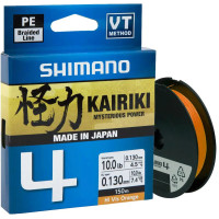 Шнур Shimano Kairiki 4 PE 150m (Hi-Vis Orange) 0.13mm 7.4kg