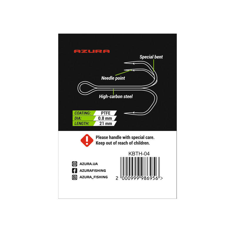 Трійник Azura Kenshin Barb Treble Hook Special Bent PTFE №04