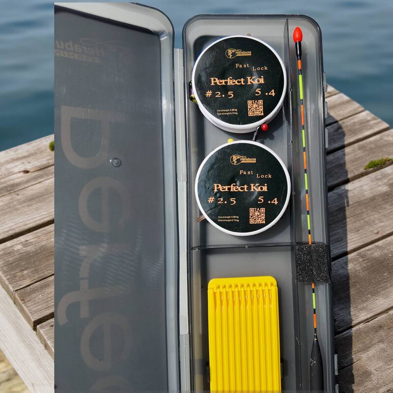 Готовий набір оснастки Herabunafishing Perfect Koi — поплавок + 2 готові оснастки + самопідсікаючі гачки мікс 5–8 4.5м