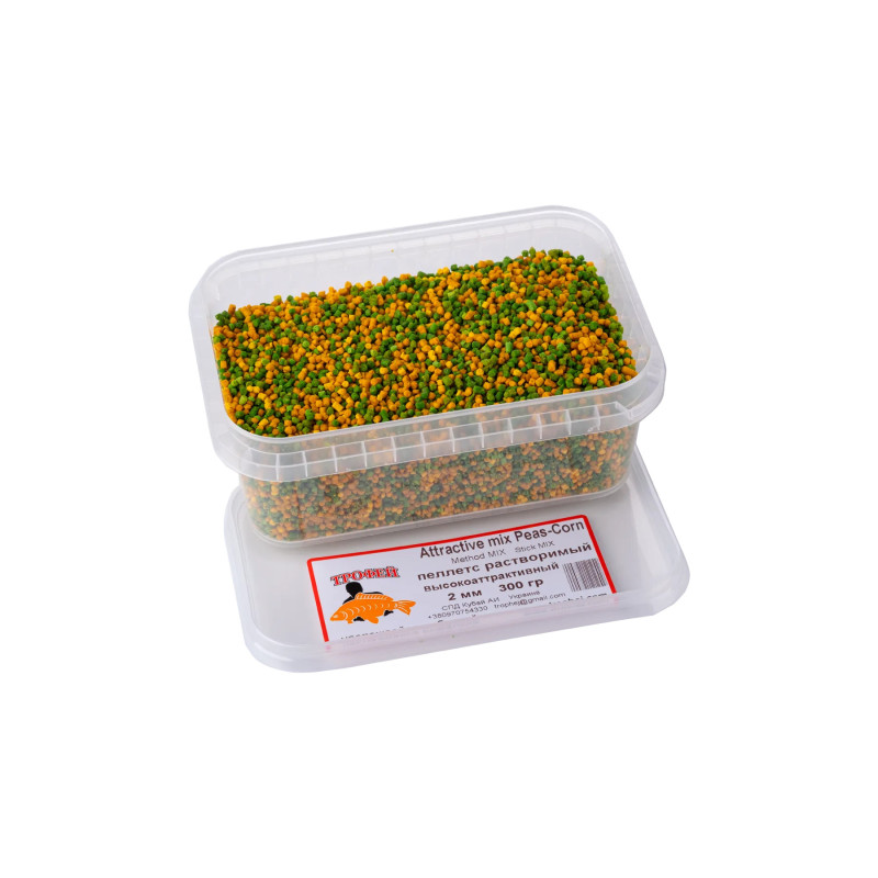 ТМ Трофей Зволожений пеллетс метод-стік "Аttractive mix Peas-Corn" 2 мм. 300 гр