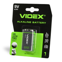 Батарейка лужна Videx 6LR61/9V Крона 1шт BLISTER