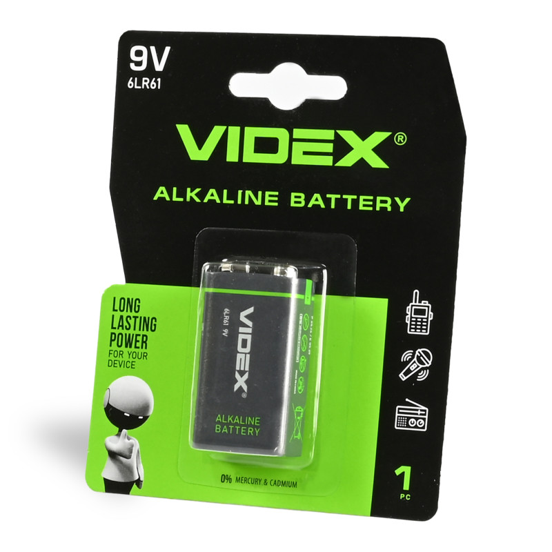 Батарейка лужна Videx 6LR61/9V Крона 1шт BLISTER