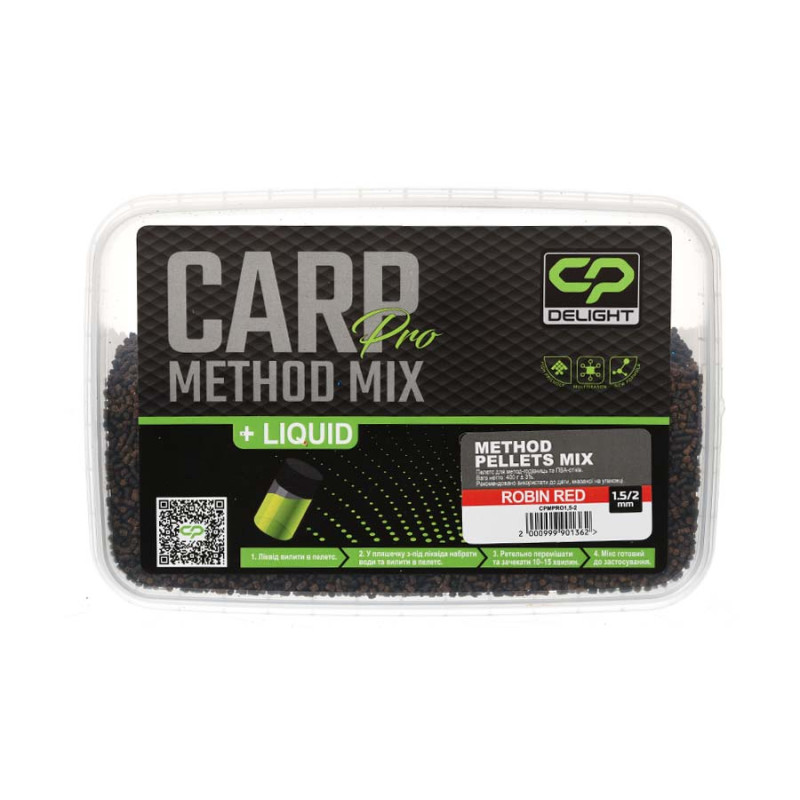 CARP PRO Delight Method Pellets mix 1,5/2 mm ROBIN RED + ліквід